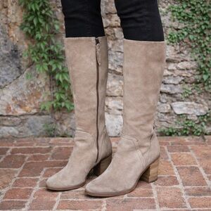 SPLENDID Tan Suede Tall Leather Block Heel Boots,  6